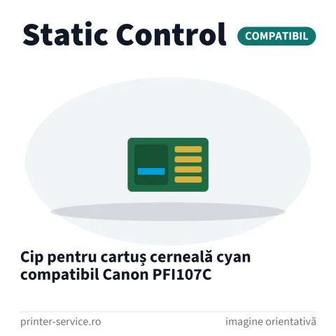 Cip pentru cartuș cerneală cyan compatibil Canon PFI107C (Static Control)