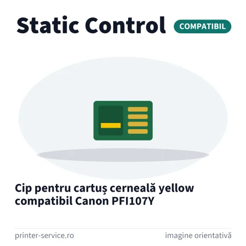 Cip pentru cartuș cerneală yellow compatibil Canon PFI107Y (Static Control)