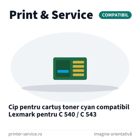Cip pentru cartuș toner cyan compatibil Lexmark pentru C 540 / C 543