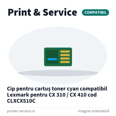 Cip pentru cartuș toner cyan compatibil Lexmark pentru CX 310 / CX 410 cod CLXCX510C