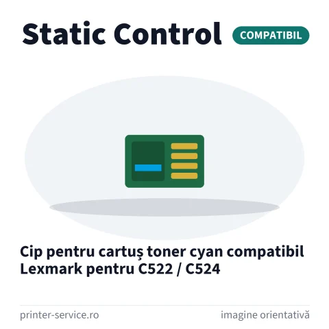 Cip pentru cartuș toner cyan compatibil Lexmark pentru C522 / C524 (Static Control)