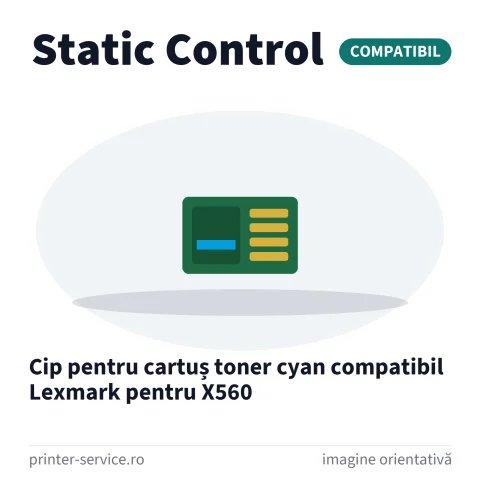 Cip pentru cartuș toner cyan compatibil Lexmark pentru X560 (Static Control)