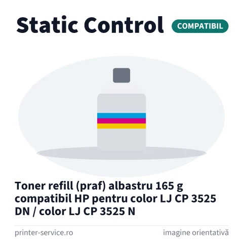 Toner refill (praf) albastru 165 g compatibil HP pentru color LJ CP 3525 DN / color LJ CP 3525 N (Static Control)