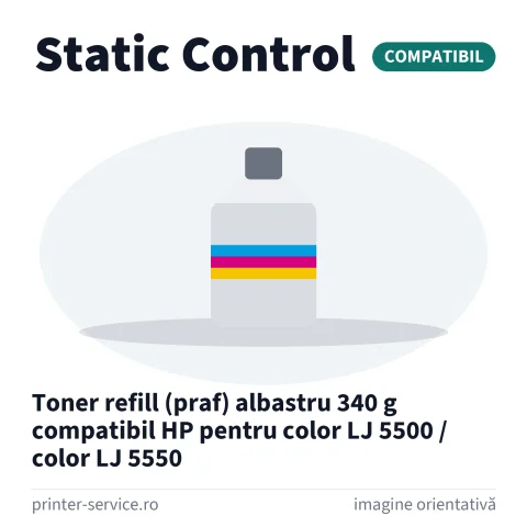 Toner refill (praf) albastru 340 g compatibil HP pentru color LJ 5500 / color LJ 5550 (Static Control)