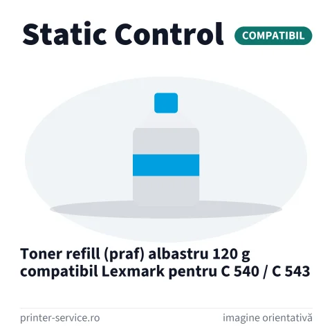 Toner refill (praf) albastru 120 g compatibil Lexmark pentru C 540 / C 543 (Static Control)