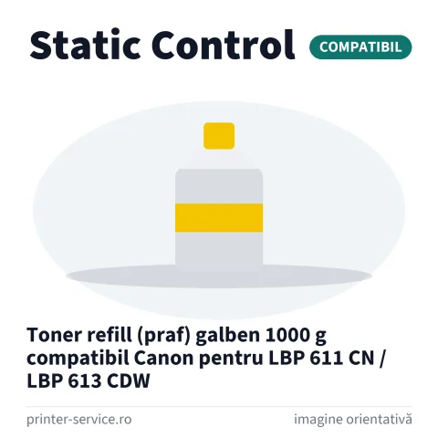 Toner refill (praf) galben 1000 g compatibil Canon pentru LBP 611 CN / LBP 613 CDW (Static Control)