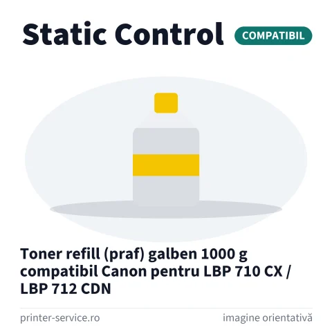 Toner refill (praf) galben 1000 g compatibil Canon pentru LBP 710 CX / LBP 712 CDN (Static Control)
