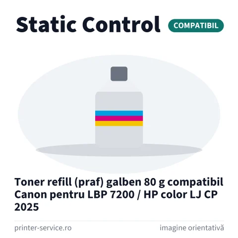 Toner refill (praf) galben 80 g compatibil Canon pentru LBP 7200 / HP color LJ CP 2025 (Static Control)