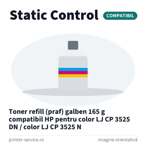 Toner refill (praf) galben 165 g compatibil HP pentru color LJ CP 3525 DN / color LJ CP 3525 N (Static Control)