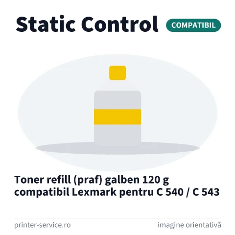 Toner refill (praf) galben 120 g compatibil Lexmark pentru C 540 / C 543 (Static Control)