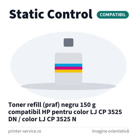 Toner refill (praf) negru 150 g compatibil HP pentru color LJ CP 3525 DN / color LJ CP 3525 N (Static Control)