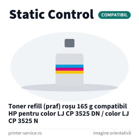 Toner refill (praf) roșu 165 g compatibil HP pentru color LJ CP 3525 DN / color LJ CP 3525 N (Static Control)