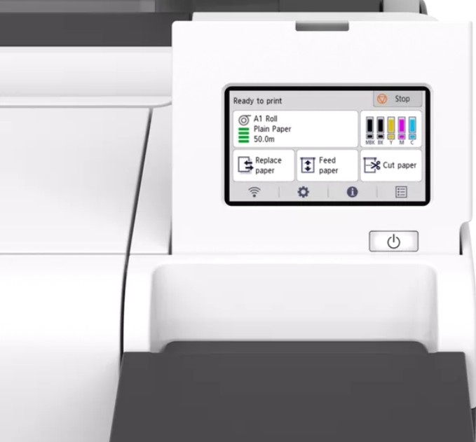 Plotter Canon imagePROGRAF TM-255 + HDD 500GB, 24"(610mm), format A1, 5 culori, rezolutie max 2400x1200dpi, memorie 2GB, limbaje de imprimare: HP-GL/2, HP RTL, PDF (Ver. 1.7), JPEG (Ver. JFIF 1.02), CALS G4 (submission via FTP only), display LCD 4.3" — poza 2