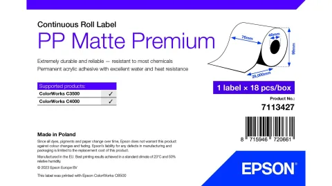 Etichete PP Matte Label Premium, Continuous Roll, 76mm x 29m
