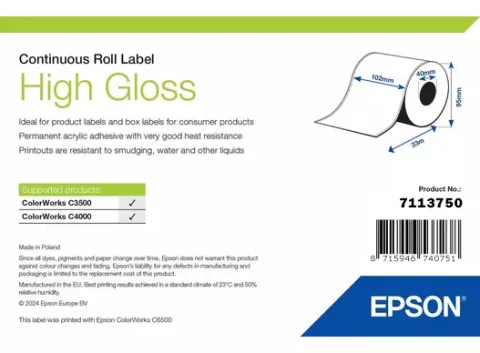 Etichete High Gloss Label, Continuous Roll, 102mm x 33m