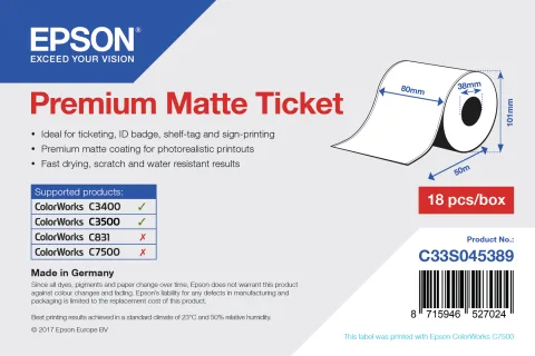 Ticket Roll Premium Matte 80MMx50M C3500 C3400