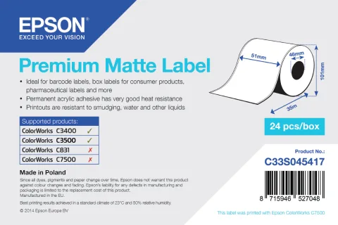 Etichete Premium Matte Label Continuous Roll 51mmx35m pentru TM-C3500