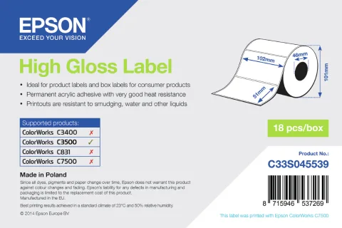Etichete High Gloss Label Roll 102mmx51mm 610 Labels C3500
