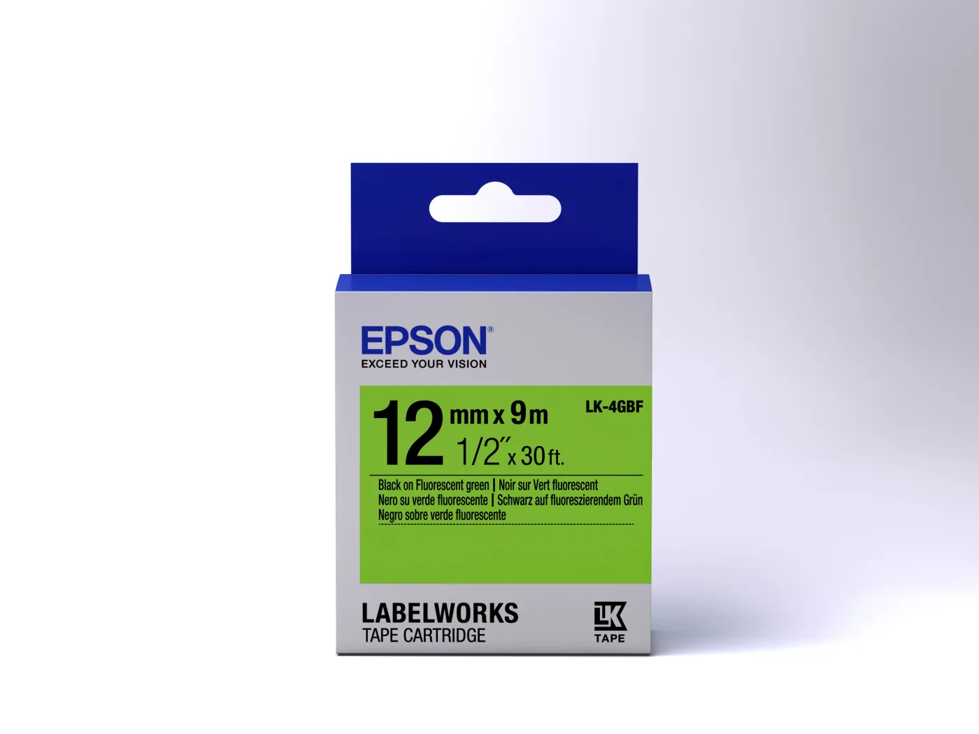 Epson Label Cartridge Fluorescent LK-4GBF Black/Green 12mm (9m) — poza 2