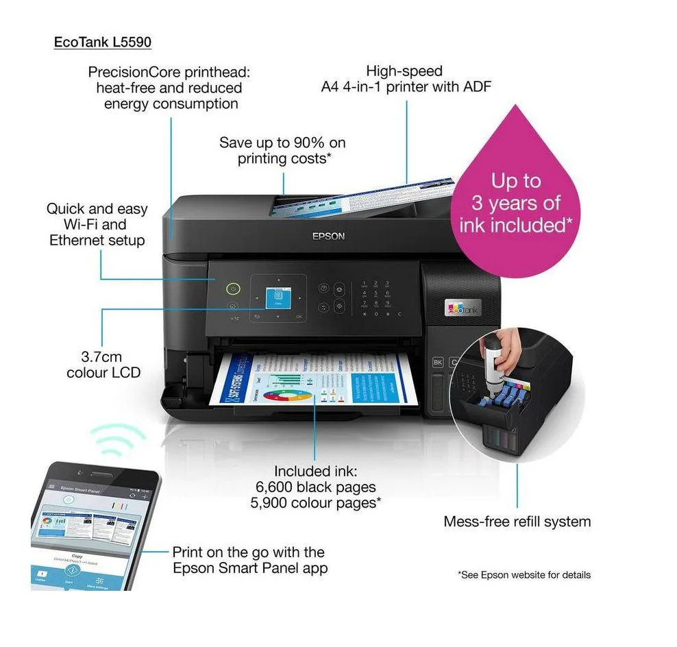 Multifuncțional inkjet Epson EcoTank L5590, CISS, format A4, color, USB + LAN + Wi-Fi